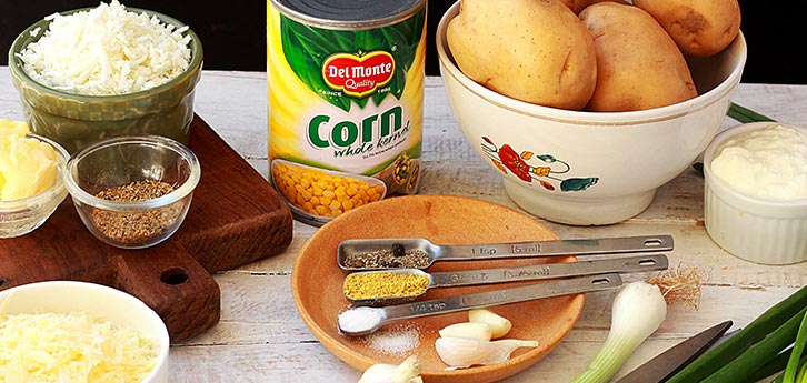 Del Monte Corn stuffed baked potatoes Recipe